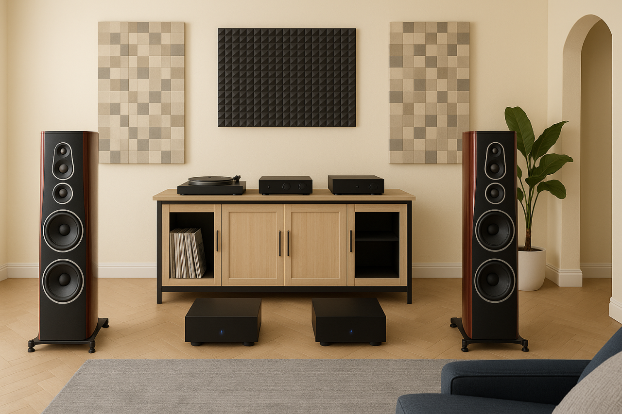 AI rendering of a home music listening room. 