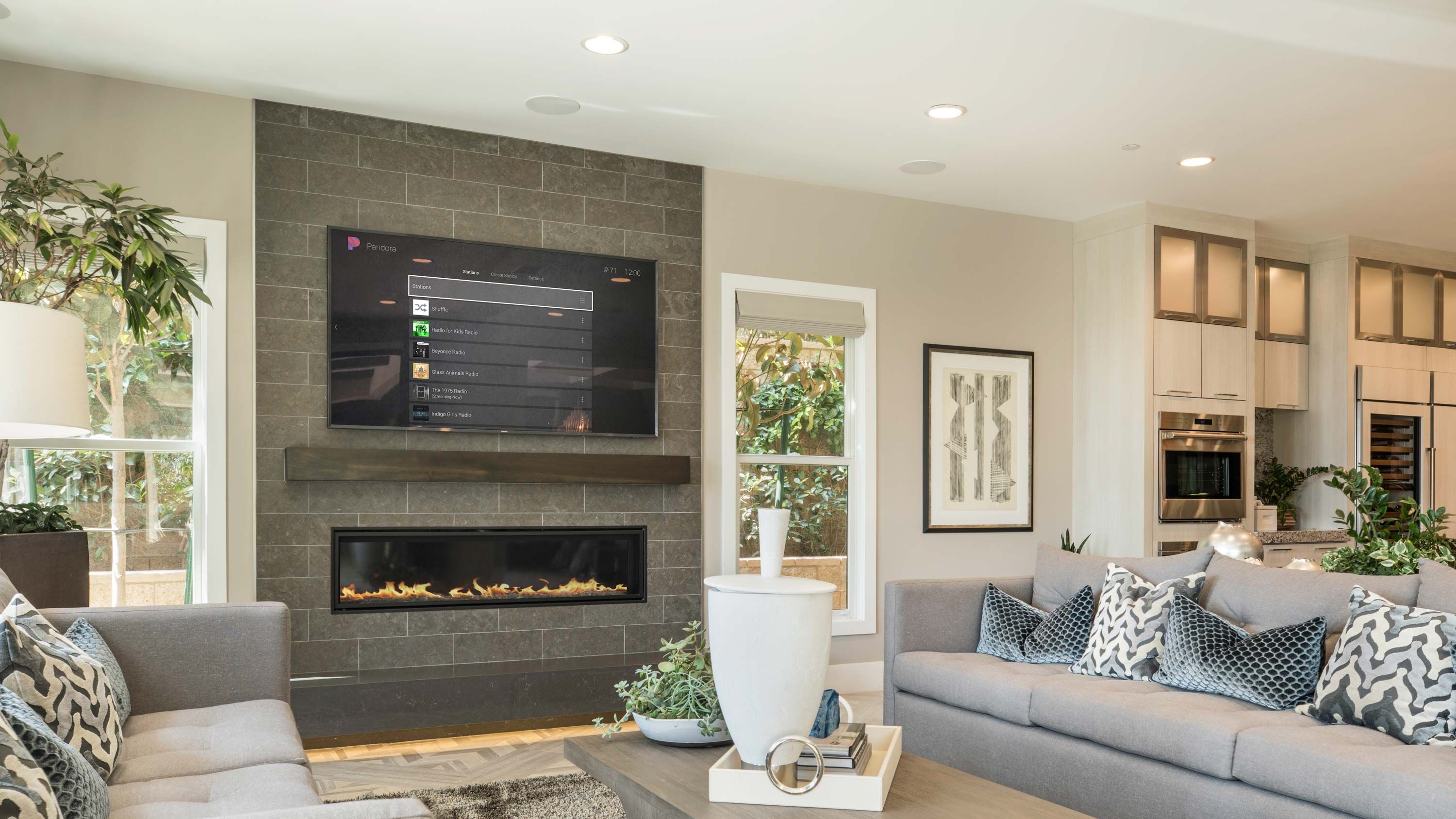 Living room with control4 technology and motorized shading